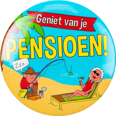 Afbeelding van Button klein Pensioen cartoon per stuk
