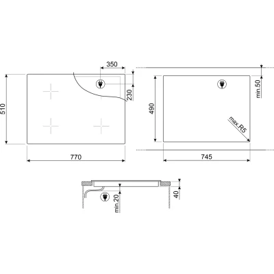 Afbeelding van Smeg Vitrokeramische Kookplaat 80 Cm 4 Zones Vlakbouw Of Standaard Opbouw Rechte Rand