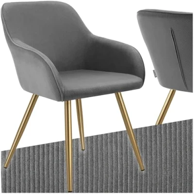 Afbeelding van tectake® Stoel Gestoffeerde Woonkamerstoel met cordlook grijs/goud Designstoel, Loungestoel Draagvermogen tot 120kg