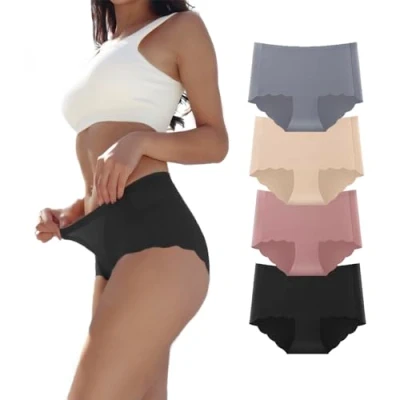 Afbeelding van Dumwis Set van 4 naadloze damesslips, hoge taille, naadloos, zonder merk, Gekleurd