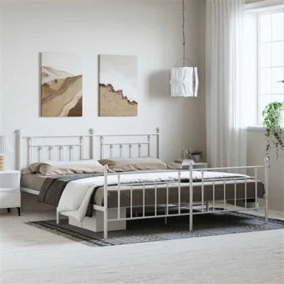 Afbeelding van Bedframe met hoofd en voeteneinde metaal wit 193x203 cm