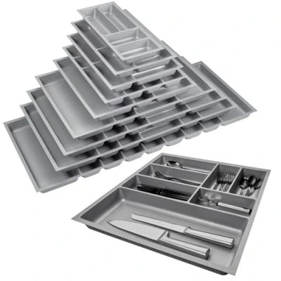 Afbeelding van ORGA BOX 3 Besteklade diepte: 473 x breedte: 491 mm zilvergrijs met canvas structuur voor 60 cm laden, bijv. in Nobilia keukens vanaf 08.2012.