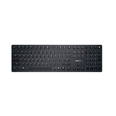 Image de CHERRY KW X ULP Clavier rétro éclairé sans fil 2.4 GHz, Bluetooth 5.2, cordé US avec le symbole de l&#039;euro commutateur : profil ultra bas MX noir emballage plastique