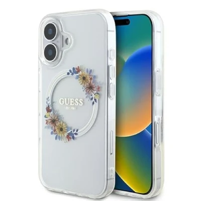 Afbeelding van Guess GUHMP16MHFWFCT iPhone 16 Plus 6,7&quot; transparante hardcase IML Flowers Wreath MagSafe