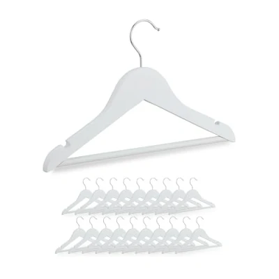 Image de Relaxdays Lot de 20 cintres en bois pour enfants Crochets rotatifs Avec barre et encoches Blanc