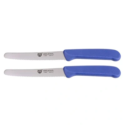 Afbeelding van GRÄWE Set van 2 tafelmessen voor het snijden broodjes, ontbijtmes met eenzijdig gekarteld lemmet, broodmes, 21 cm, blauw