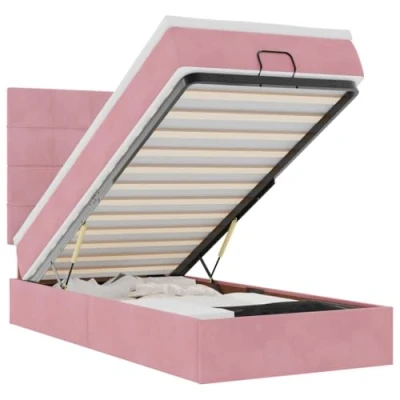 Afbeelding van vidaXL Ottoman bed met matrassen 90x200cm fluweel roze