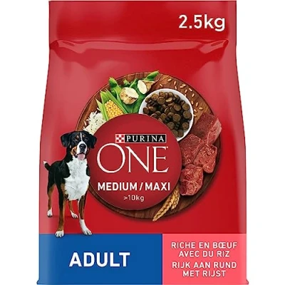 Afbeelding van 4x Purina One Medium Maxi Adult Honden droogvoer Rund 2500g