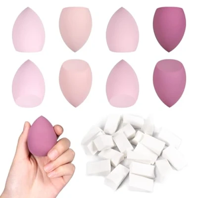 Image de Lot de 32 éponges maquillage avec 24 pouff poudre triangle, réutilisable éponge pour fond teint liquide, poudré blush