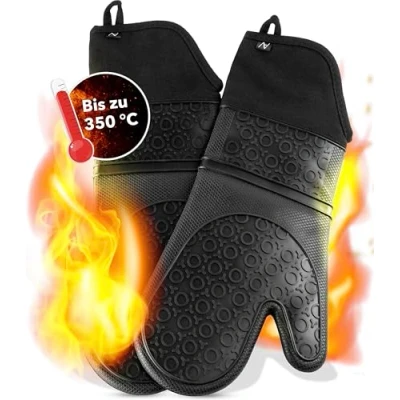 Afbeelding van AVANA keukenhandschoenen van siliconen, hittebestendig, antislip, met zachte katoenen binnenvoering tot 350 C, voor bakken, zwart