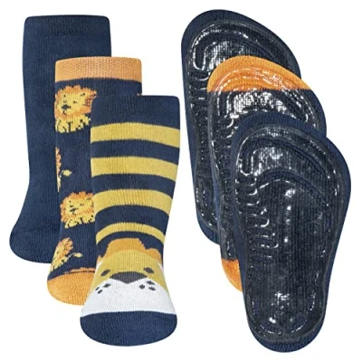 Afbeelding van EWERS SoftStep 3 paar antislip sokken met antislipzool, rubberen zool, gemaakt in Duitsland, Wit/Geel