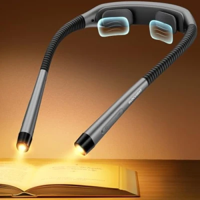 Afbeelding van Glocusent Lampe de lecture ergonomique avec 3 couleurs et 5 niveaux luminosité en continu, lumière livre pour nocturne minuterie aide à l&#039;endormissement, cou parfaite