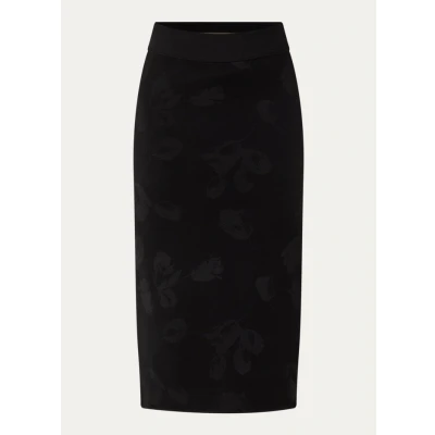 Afbeelding van BOSS dames Furelia fijngebreide midi kokerrok met grafische print en zijsplit in de kleur Diepzwart, maat: XS