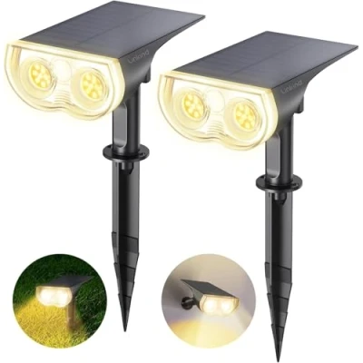 Afbeelding van Linkind Led zonnelamp voor buiten, IP67 waterdicht, verstelbare 650 lm met 2 verlichtingsmodi, warm licht tuin, binnenplaats, oprit, pad, stuks