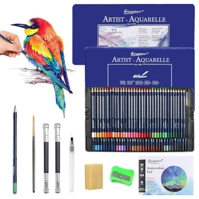 Afbeelding van SAMISO Kleurpotloden, 72 aquarelpotloden, professioneel potlood met metalen doos, kleurpotloden voor volwassenen om te mengen, ideaal kleuren kunstenaars, volwassenen, kinderen