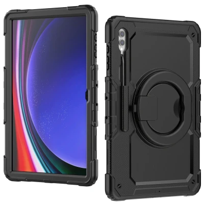 Afbeelding van Mobilize Tablethoes geschikt voor Samsung Galaxy Tab S9 Ultra Hardcase Backcover Rotating Defender + Schouderband Schokbestendig Telefoonhoesje Anti Shock Proof Standaard Zwart