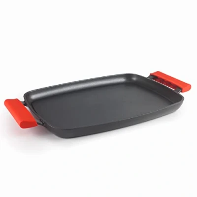Afbeelding van Lacor 24347 TitanFull Grillplaat, Fusion van aluminium, TRIcapa QuanTanium® antiaanbaklaag, PFOA 100% vrij, volledig inductiebodem, afneembare siliconen handgrepen, 34 x 25 3 cm zwart