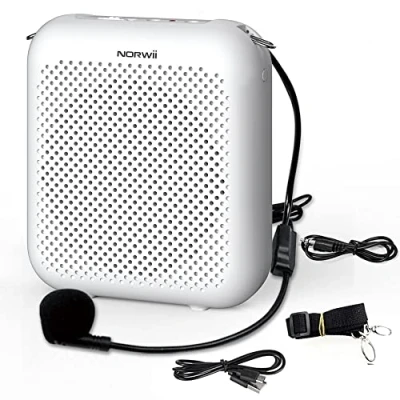Afbeelding van Norwii S358 versterker voor mobiele telefoon, oplaadbaar, 2000 mAh, met microfoon kabel en riem, personeel leeftijd Maestros Guías Turísticos ect (wit)
