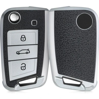 Afbeelding van kwmobile autosleutelhoes geschikt voor VW Golf 7 MK7 3 knops autosleutel TPU beschermhoes in zilver / zwart Autosleutelcover