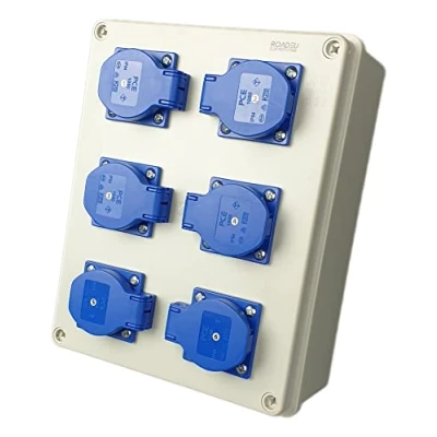 Afbeelding van RoadEu stroomverdeler 16 A wandverdeler 6 x 230 V stopcontacten bouwstroomverdeler wandcontactdoos binnen en buiten waterdicht IP54
