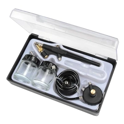 Afbeelding van Michelin Compacte airbrush set met slang, 2 verfjerrycans, transportkoffer inbegrepen, maximale druk 1 bar, zwart