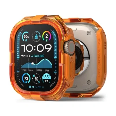 Afbeelding van Ringke Fusion Bumper compatibel met Apple Watch Ultra 2/1, dubbellaags, robuuste framebescherming, transparante kleur, neonoranje