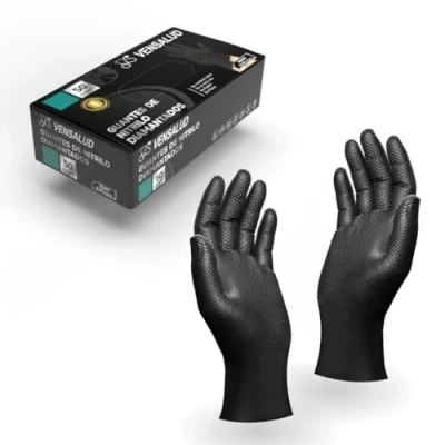 Afbeelding van VENSALUD 50 stuks wegwerphandschoenen van nitril voor mechanica, werkplaats, tuinieren, keuken, tatoeage, dierenarts, reiniging, latexvrij, stuks, zwart