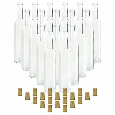 Afbeelding van gouveo Set van 20 glazen flessen 500 ml Bordeaux transparant met dop (SK) 0,5 l lege fles om te vullen voor likeuren, schnaps, olie, azijn