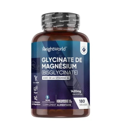 Afbeelding van Magnesium Bisglycinaat capsules 1420mg 180 voor 3 maanden voorraad is beter opneembaar dan Citraat Verrijkt met Vitamine B6 Vegan Glycinaat supplement van WeightWorld