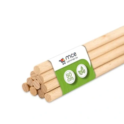 Afbeelding van Set van 10 stuks ronde eetstokjes gemaakt natuurlijk beukenhout met een doorsnede 8 mm en lengte 50 cm, voor modellen maken, doe het zelven, x cm