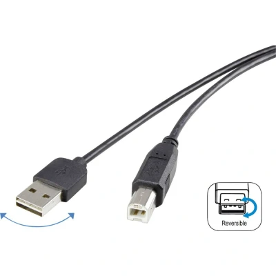 Afbeelding van Renkforce USB kabel 2.0 A stekker, B Stekker 1.80 m Zwart past op beide manieren, Vergulde steekcontacten RF 4078644