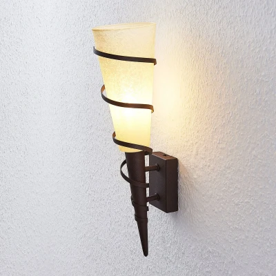 Afbeelding van Lindby Wandlamp 1licht ijzer, glas H: 43.5 cm E14 roest, wit satijnen afwerking