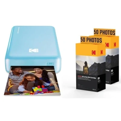 Afbeelding van KODAK Pack Imprimante Photo Printer PM220 et 2 cartouches MSC50 Photos 5.4 * 8.6 cm, WIFI, Compatible avec iOS Android Bleu