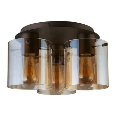 Afbeelding van Plafondlamp Zweden, 3 lamps, mokka/amber, staal, glas, E27