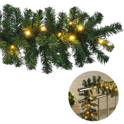 Afbeelding van Cheqo® XL Guirlande Met Kerstverlichting Kerstlampjes Kerstslinger Warm Wit 270cm 150 takjes 35 LED Timer Functie