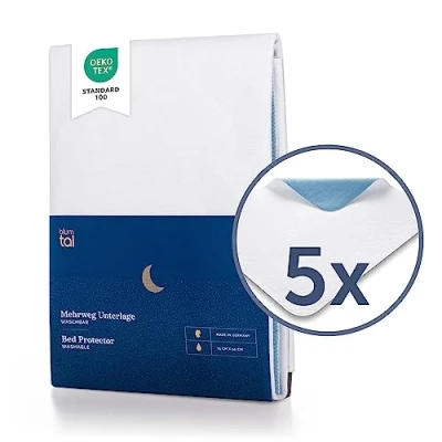 Afbeelding van Blumtal Matrasbeschermer Baby Waterdicht en wasbaar Absorberende Matrasbeschermhoes 75 x 90cm Wit Blauw Set van 5
