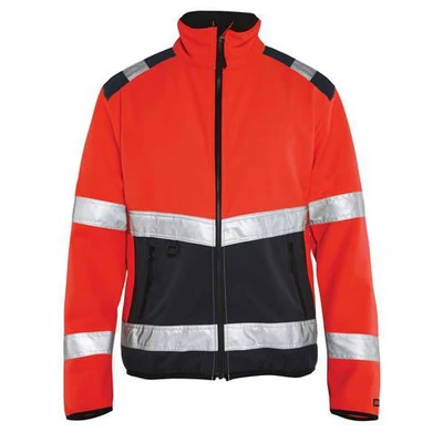 Image de Veste softshell haute visibilité rouge fluorescent/noir, col haut