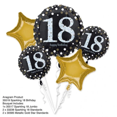 Afbeelding van 18 jaar Ballonnen Boeket Sparkling 5 delig