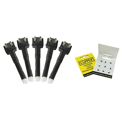 Afbeelding van 5 x Clipper vuursteensysteem + 9 vuurstenen snel wisselende vuursteen met vuursteenhouder
