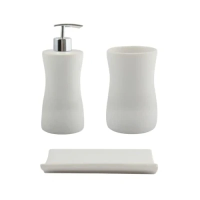 Afbeelding van MSV 3 stuks keramische badkameraccessoires zeepdispenser, zeepbakje, palma witte tandenbeker