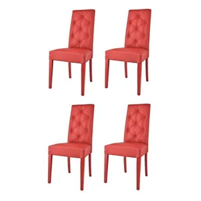 Afbeelding van Tommychairs Chantal Eetkamerstoelen Set van 4 Rood Kunstleer &amp; Hout