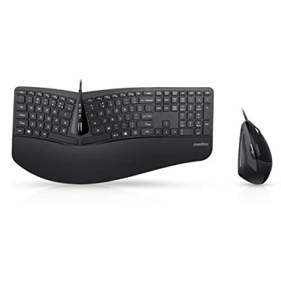 Afbeelding van perixx PERIDUO 505, ergonomische combo QWERTY US, toetsenbord en muis, bekabeld, USB voor Windows verticale muis met kantelbaar scrollwiel, verstelbare polssteun