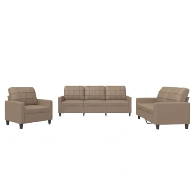 Afbeelding van vidaXL 3 delige Loungeset met kussens kunstleer cappuccino