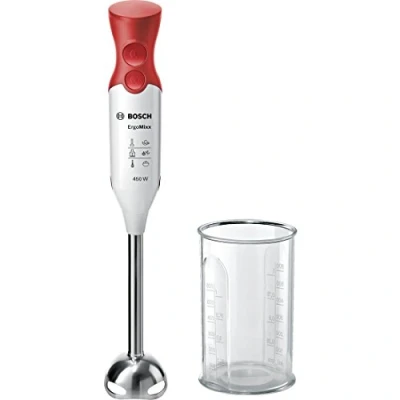 Afbeelding van Bosch, ErgoMixx staafmixer, maatbeker met deksel, 450 Watt, MSM64110, wit/rood