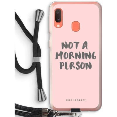 Afbeelding van Case Company® hoesje met Koord geschikt voor Samsung Galaxy A20e Morning person Telefoonhoesje Zwart Bescherming aan alle Kanten en Over de Schermrand