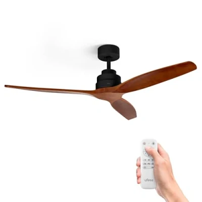 Afbeelding van Ufesa CFTB Plafondventilator, 40 W, 6 snelheden, ultrastil, 3 bladen van natuurlijk hout, 132 cm, zomerfunctie, winter, timer 8 uur, afstandsbediening, zwart donker hout