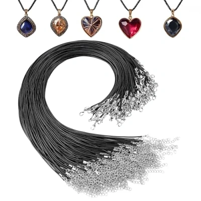 Afbeelding van Kurtzy 120 Pack Black Waxed Polyester Necklace Cord with Chain and Lobster Clasp 50cm/19.7 Inches Bulk DIY Jewellery Making Rope for String Pendant Necklaces, Bracelets &amp; Anklets