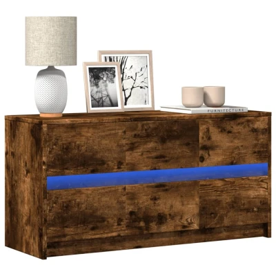 Afbeelding van Tv meubel met LED 100x34x50 cm bewerkt hout gerookt eikenkleur