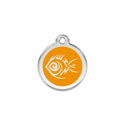 Afbeelding van Tribal Fish Orange roestvrijstalen hondenpenning small/klein dia. 2 cm RedDingo