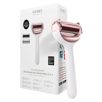 Afbeelding van GESKE SmartAppGuided™ MicroNeedle Face &amp; Body Roller 8 in 1 Elektrische dermaroller Microneedling apparaat Naaldrol Naaldroller Schoonheidsroller voor gezicht en lichaam